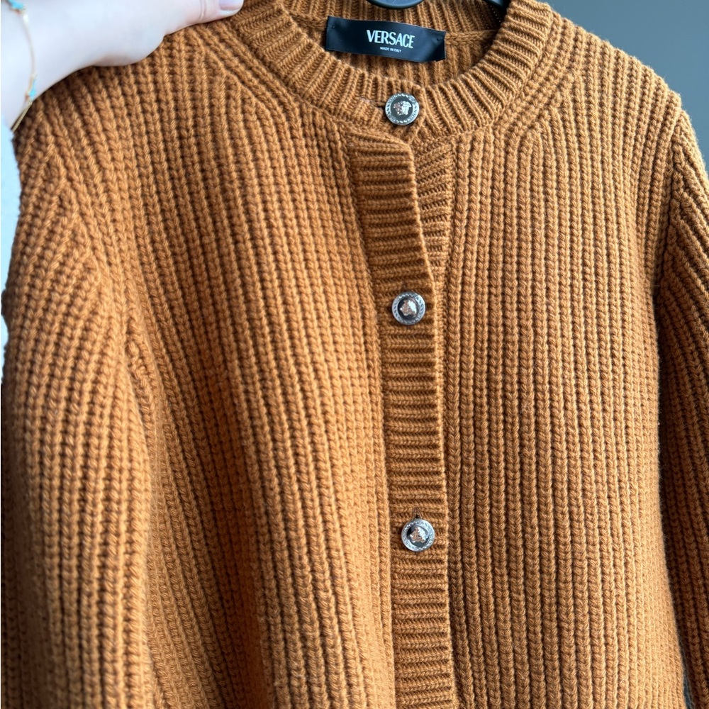 Versace Women's Tan Cardigan Sweater